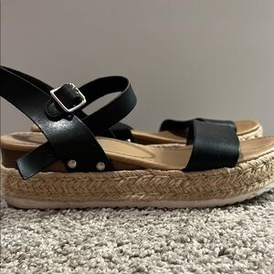 Soda Black and Tan Espadrille Shoes with Adjustable Ankle Strap